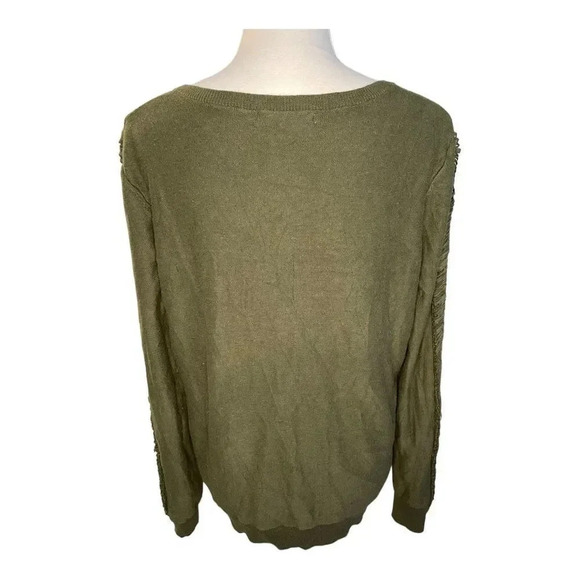 41 Hawthorn Women’s XL Green Long Embellished Sleeved V-Neck Sweater - Picture 3 of 4